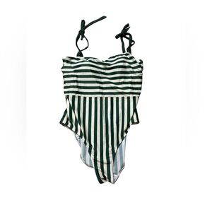 💚 Summersalt Striped Tie-Shoulder One-Piece Swimsuit‎ 🤍 Green White Size 14